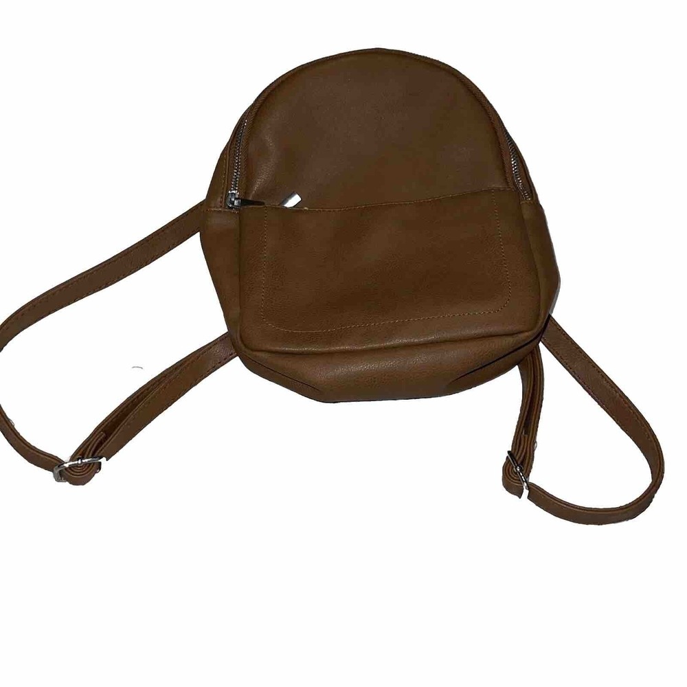 Brown Faux Leather Mini Dome Backpack By Wild Fable 10.5"